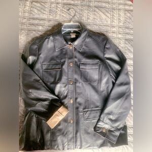 Navy faux leather “shacket” or shirt jacket - L
